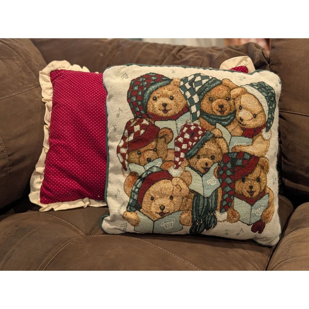 Vintage Teddy Bear Tapestry Throw Pillows, Set of 2